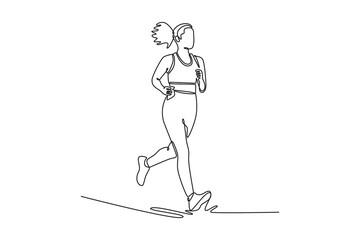 a slim young woman in sportswear running. Physical Activity concept. Single line draw design. Vector graphic illustration