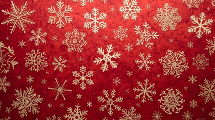christmas, holiday, winter, trendy, A festive and intricate collection of golden snowflakes scattered across a rich red velvet textured background perfect for holiday cards winter