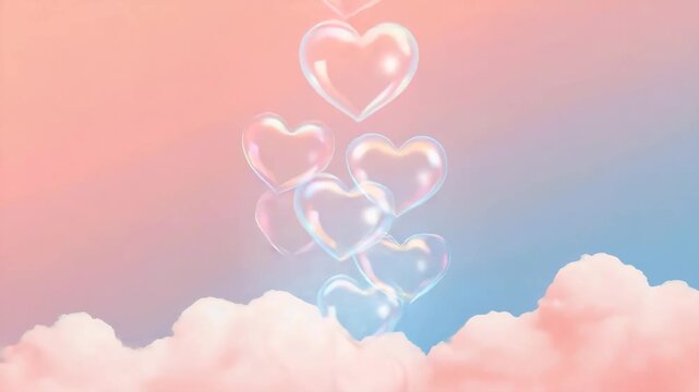 Valentine's day heart bubbles in pastel sky