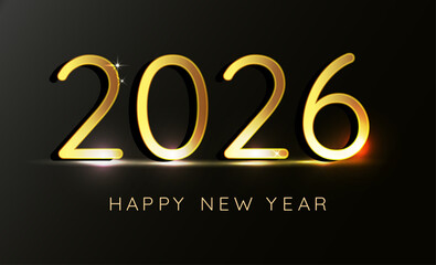 2026 New Year shiny gold number on dark background with shadow,can be used for new year luxury greeting design for poster, flyer, invitation, postcard