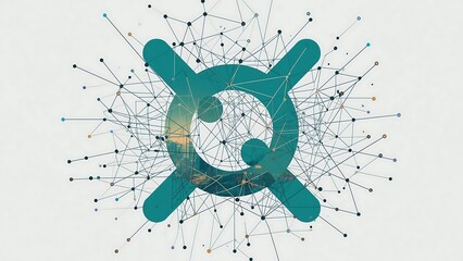 Teal network symbol with connected lines and dots on white background