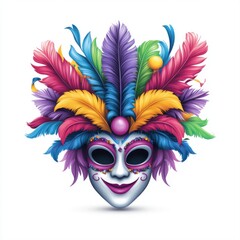 Colorful Carnival Mask with Feathers and Intricate Design Elements