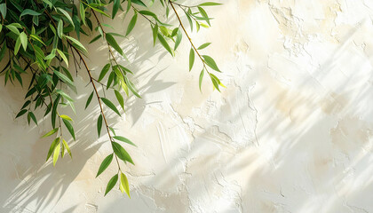 Green Leaves on Textured Wall