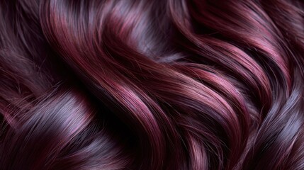 Naklejka premium Smooth flowing hair strands in deep burgundy and purple tones creating an abstract texture background.