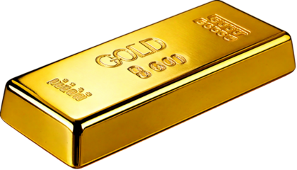  Gold bar, with gold color and text shiny rectangle metal, isolated on a white or transparent 