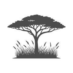 African Savanna Tree and Grass Silhouette