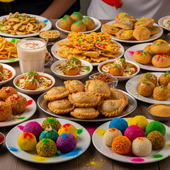 Colorful Indian Sweets  Savory Snacks for Holi Festival Celebration