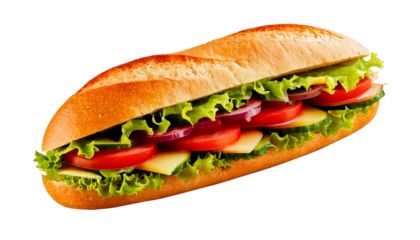  Long sandwich with lettuce tomato cucumber and meat slices, isolated on a transparent backgr.png