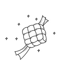 Ketupat rice dumpling asian traditional food, hand drawn of ketupat for Eid Al-Fitr, indonesian traditional food, Hand-drawn doodle ketupat "Happy Eid Mubarak"	