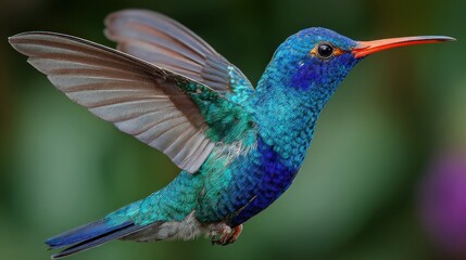 Sparkling Violetear Hummingbird in Flight with Vibrant Blue and Green Plumage