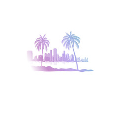 Minimal line art illustration of iconic Miami landmarks with palm trees and Art Deco style, capturing a modern tropical beach vibe. Ideal for t-shirts, posters, branding, and travel designs.