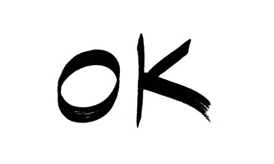 Black marker or pencil Ok word mark, vector hand drawn approved lettering
