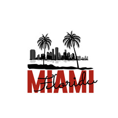 Minimal line art illustration of iconic Miami landmarks with palm trees and Art Deco style, capturing a modern tropical beach vibe. Ideal for t-shirts, posters, branding, and travel designs.