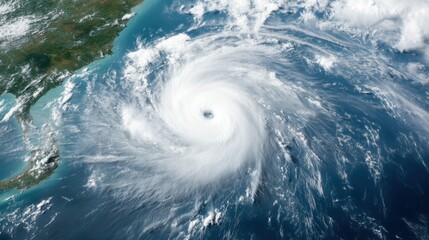 Dramatic Aerial View of Powerful Hurricane Approaching the Coastline
