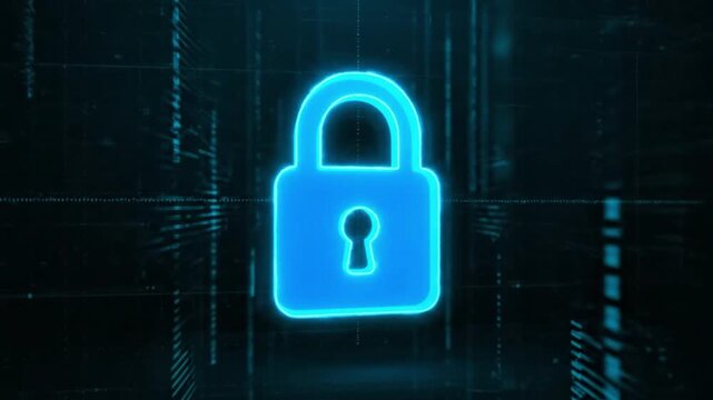 Data Protection Digital Security Concept Neon Padlock Technology Background