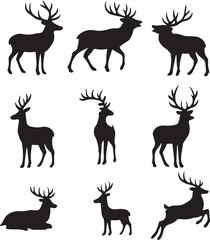 Obraz premium Deer silhouette vector set, Collection of reindeer silhouette isolated on white background