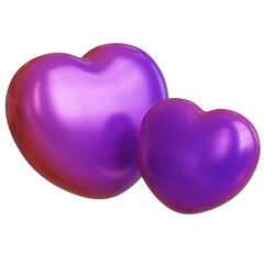 Metallic Purple Double Hearts Romantic 3d Rendering