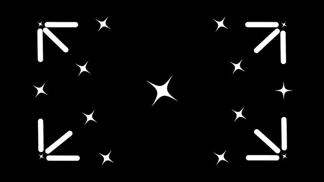 White blinking twinkle stars sparkle animation cartoon flat vector doodles fast glitter glowing light trails motion shine effect on transparent black screen background 4K.