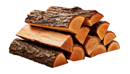 Stacked cut logs with rough bark and visible wood grain texture, isolated on a transparent b.png
