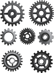 Set of Five Small Gears Illustrated in Clean Mechanical Vector Style for Engineering, Machinery, and Precision Mechanism Concepts