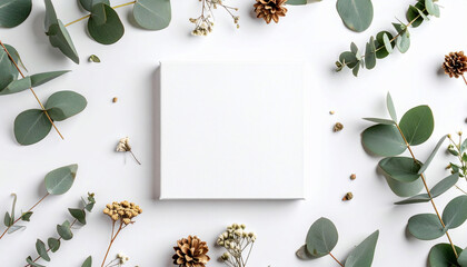 Blank Canvas with Eucalyptus Mockup