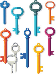 Scattered Set of Hex Keys (Allen Keys) in Minimal Vector Style for DIY, Assembly, and Mechanical Work Illustration