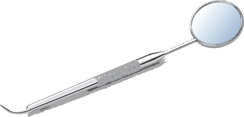 Isolated Dental Mirror Tool with Chrome Shine for Professional Oral Examination and Dentistry Instrument Vector Illustration