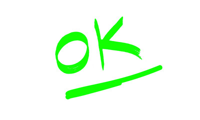 Black marker or pencil Ok word mark, vector hand drawn approved lettering