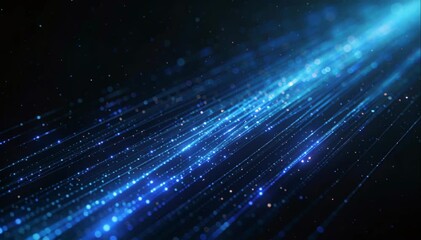 Abstract digital technology background featuring high speed fiber optic light rays and blue glowing data streams for fast internet connection and telecommunication concepts - Powered by Adobe