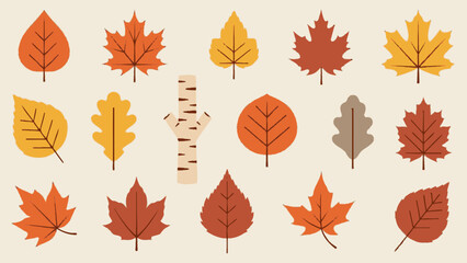 Obraz premium Collection of Colorful Autumn Fall Leaves on Beige Background