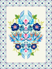 Beautiful cute animal pattern folk Traditional ethnic tribal  fabric background