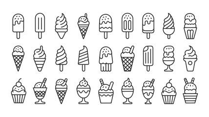 Sketch Ice Cream Vector Set with Doodle Gelato Desserts, Waffle Cone, Sundae Scoops, and Eskimo Treats, Hand Drawn Vintage Menu Elements