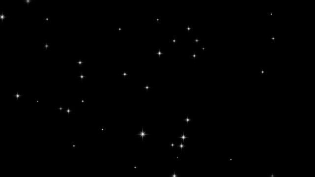 Twinkling stars glow and sparkle animation on black background seamless loop. shimmering starburst light, twinkling stars moving 4k motion background.