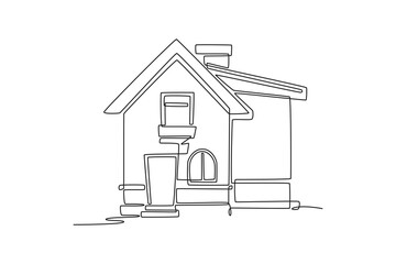 front view cute suburban houses. Cute House and Building concept. Single line draw design. Vector graphic illustration