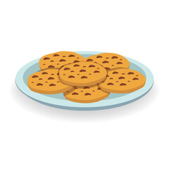 Vector illustration of a plate filled with round biscuits, isolated on a white background. Perfect for food-themed designs, bakery promotions, or kitchen decor.