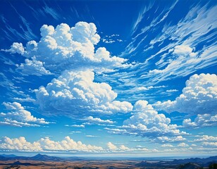 Wispy white clouds drift across a vast clear blue sky creating a serene and expansive natura.jpg