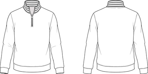 Flat vector half zip sweatshirt template, front and back view, long sleeve men apparel © Mst