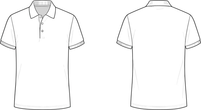 Flat vector polo shirt template, front and back view, short sleeve men apparel design