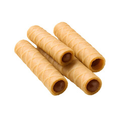 Fototapeta premium Crispy wafer roll sweet dessert treat chocolate hazelnut delight
