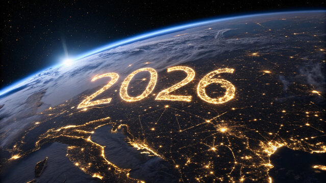 2026 Global Future Concept with Earth from Space and New Year Technology Vision