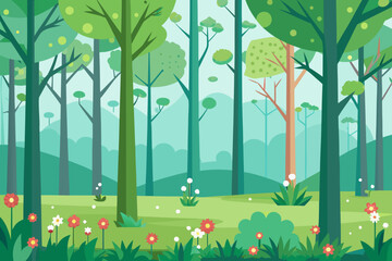 Stylized Forest Scene with Colorful Flowers and Trees nature landscape