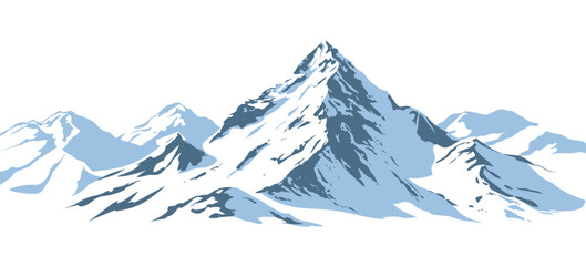 Snowy Mountains Vector Illustration with Winter Landscape, Ice Covered Peaks, Alpine Ridge, and Cold Nature Scenery Isolated on Transparent Background