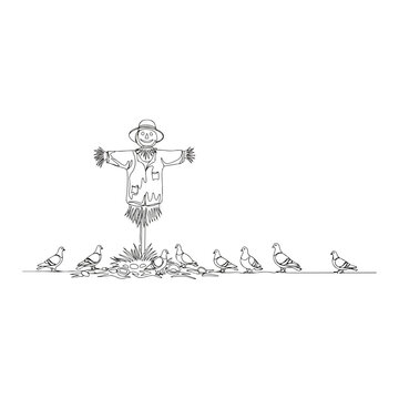 Whimsical scarecrow standing with outstretched arms.