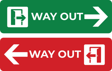 Way Out Exit Direction Signboard Green and Red Vector