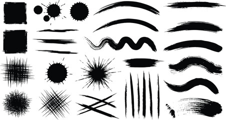 Hand drawn charcoal pencil scribble set. Childish doodle collection with lines, strokes, and shapes. Grungy sketch texture elements. Crayon smear and rough hatching vector