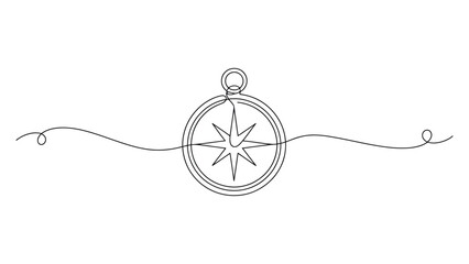 Minimal line art compass illustration with abstract navigation symbol continuous one line drawing travel direction concept on white background © muhammad