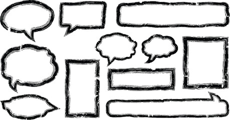 Collection of hand drawn speech bubbles and thought bubbles in various shapes and styles