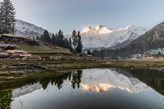 View of Nanga Parbat mountain from Fairy Meadows in the Gilgit-Baltistan region in Pakistan