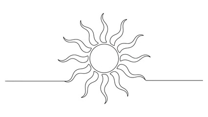 Minimal line art sun illustration with abstract rays continuous one line drawing modern symbol of summer energy and nature on white background © muhammad