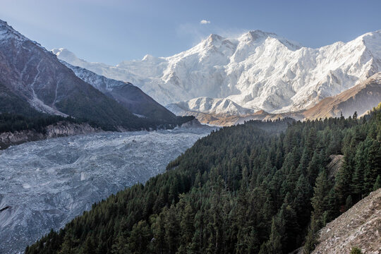 Rakhiot glacier and Nanga Parbat mountain in the Gilgit-Baltistan region in Pakistan